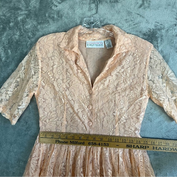 Vintage 90s Passports Pier 1 Pink Lace Midi Dress Medium Cottagecore Dainty - Picture 13 of 15